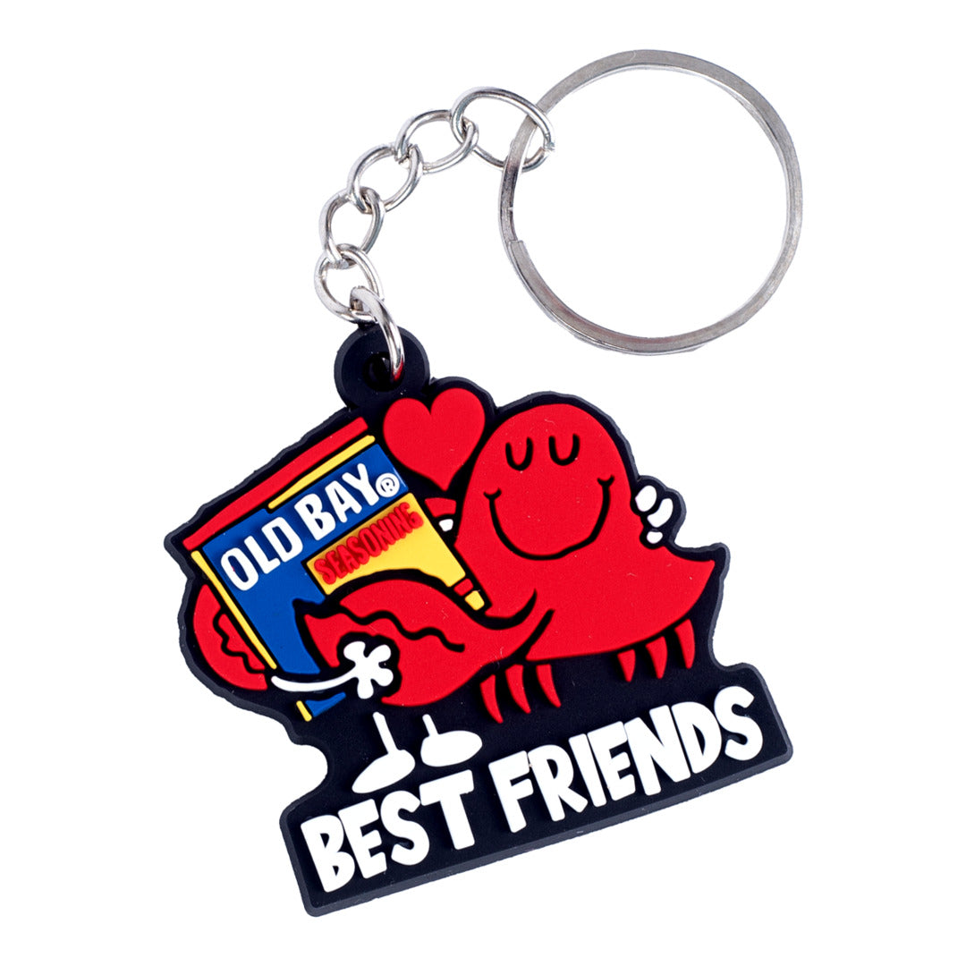 Keychain with Old Bay and crab cartoon character design on a white background