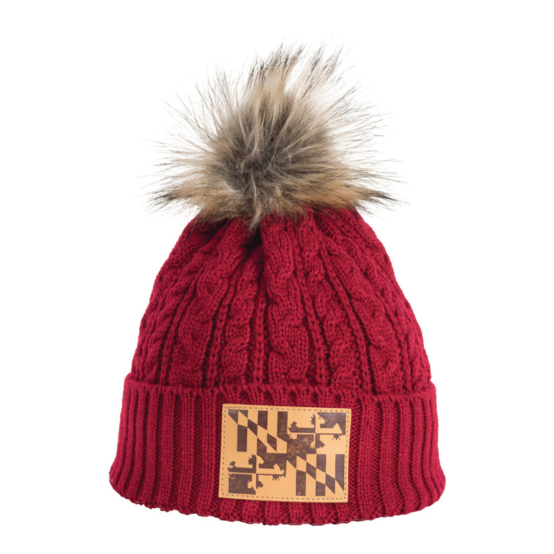 Leather Flag Pom Beanie